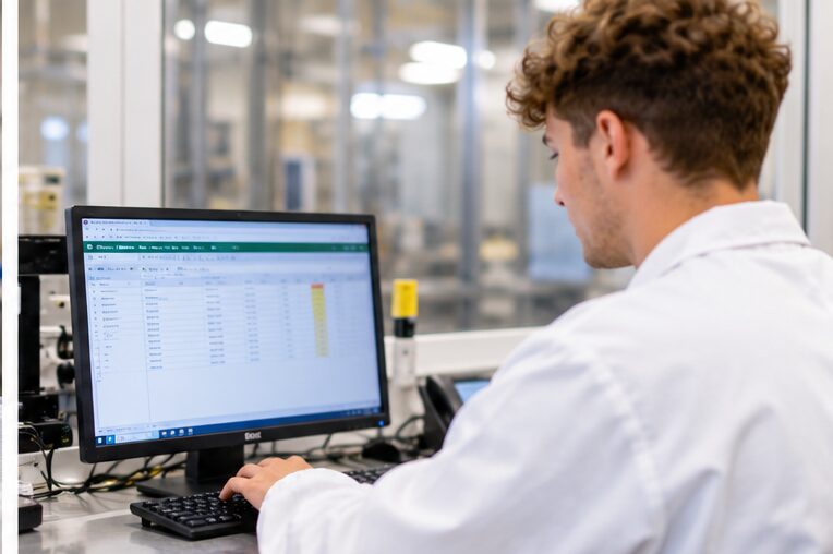 Wetenschapper werkt op computer
